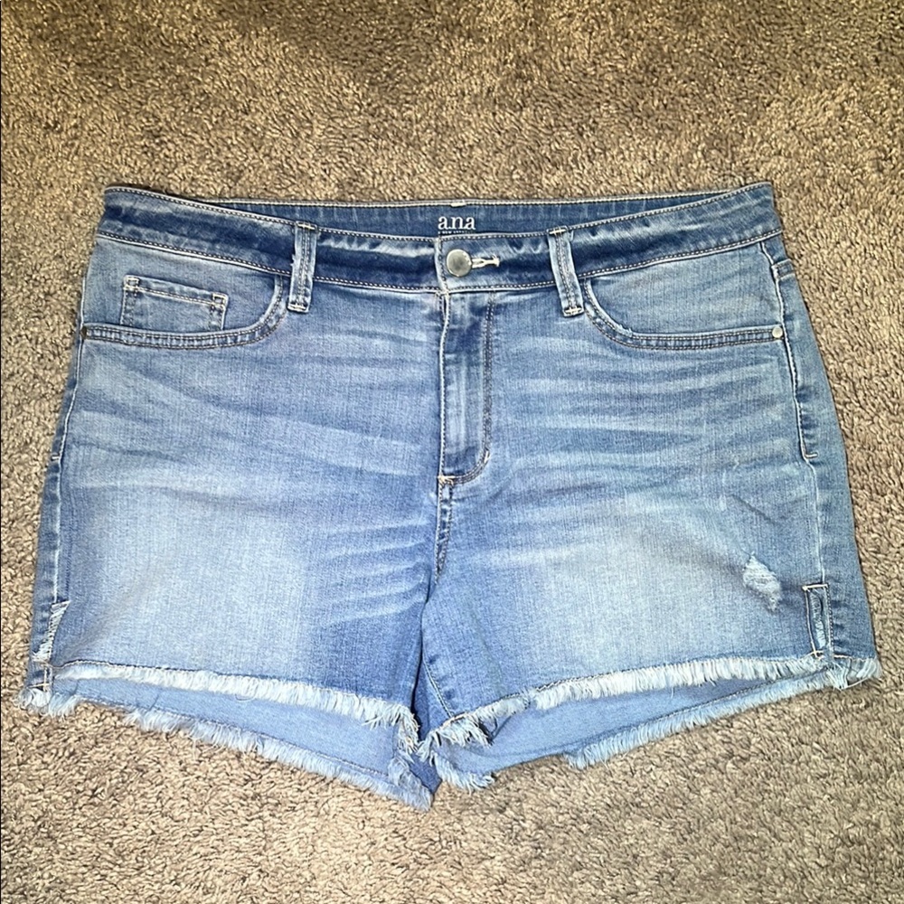 EUC a.n.a Women's Blue Denim Shorts with frayed hem. Size 14